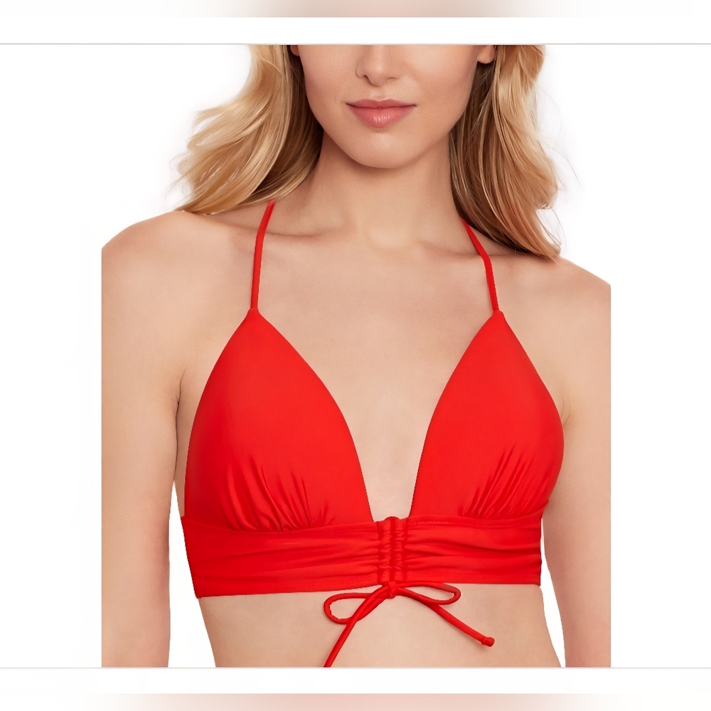 Salt + Cove Women's V-Neck Lace-up- Back Midkini Top, Vermillion, M & S
